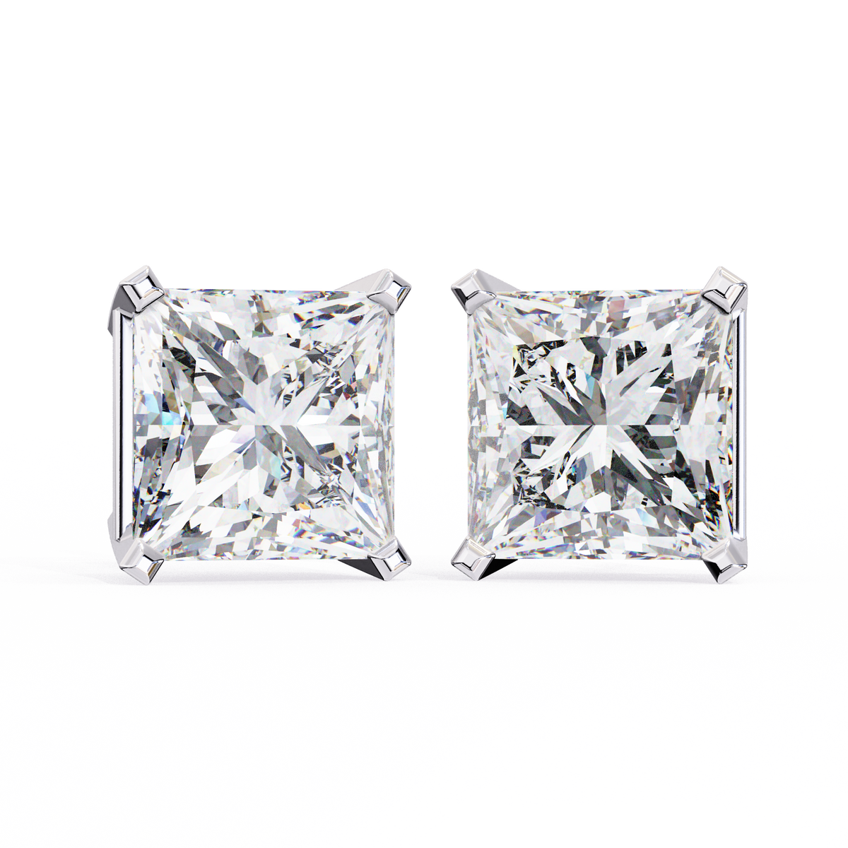 White Gold Princess-Cut Solitaire Diamond Stud Earrings