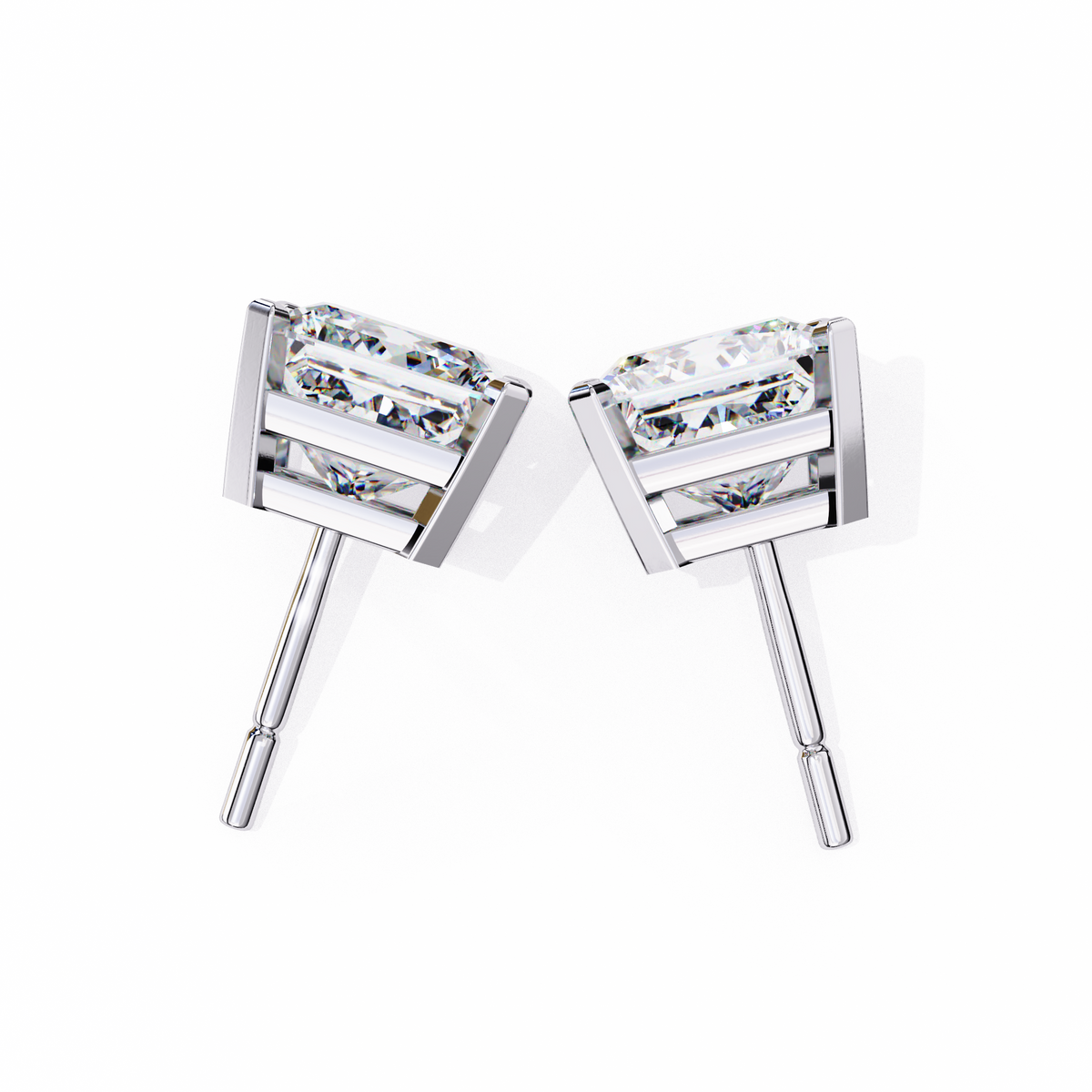 White Gold Princess-Cut Solitaire Diamond Stud Earrings