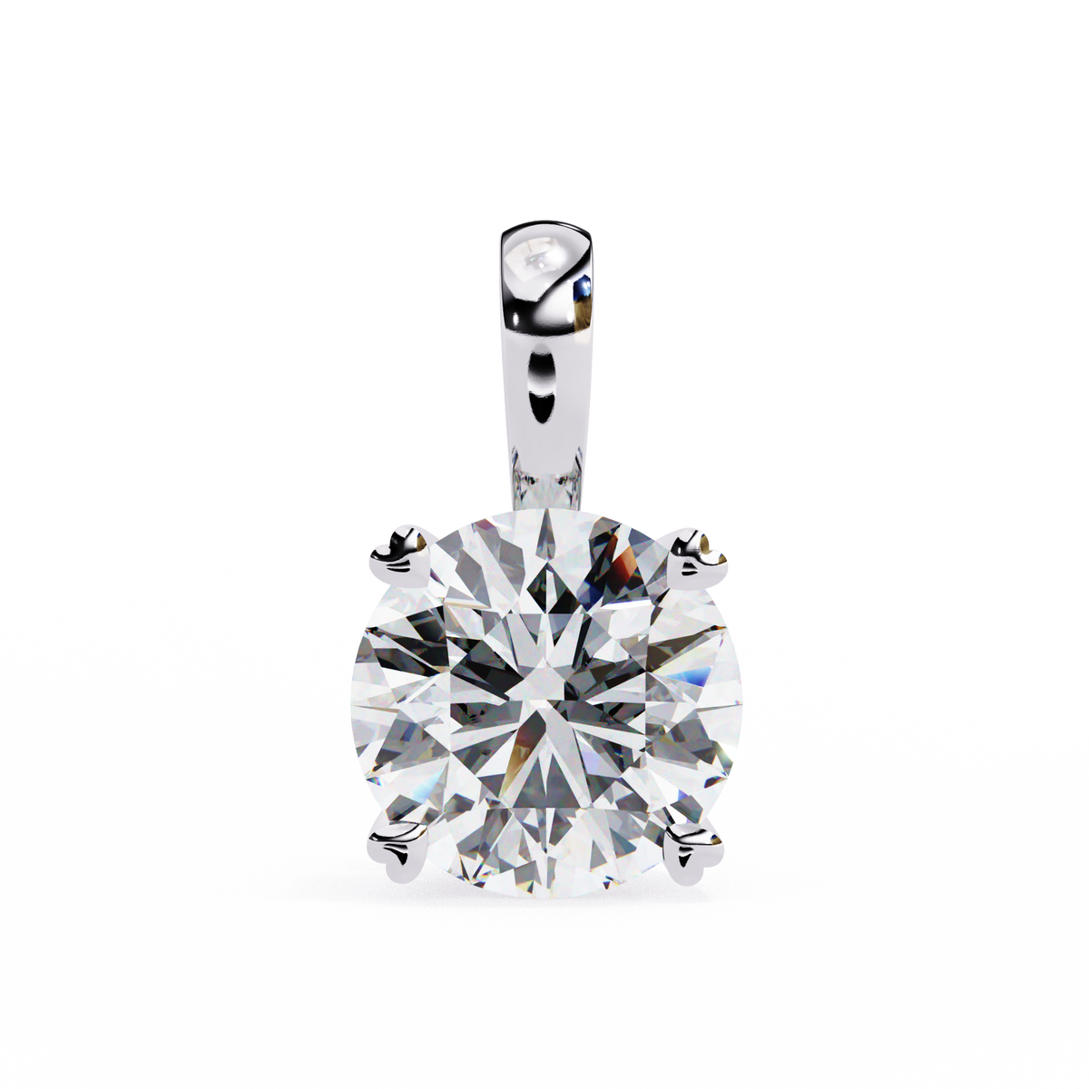 White Gold Four Prong Round Solitaire Drop Pendant
