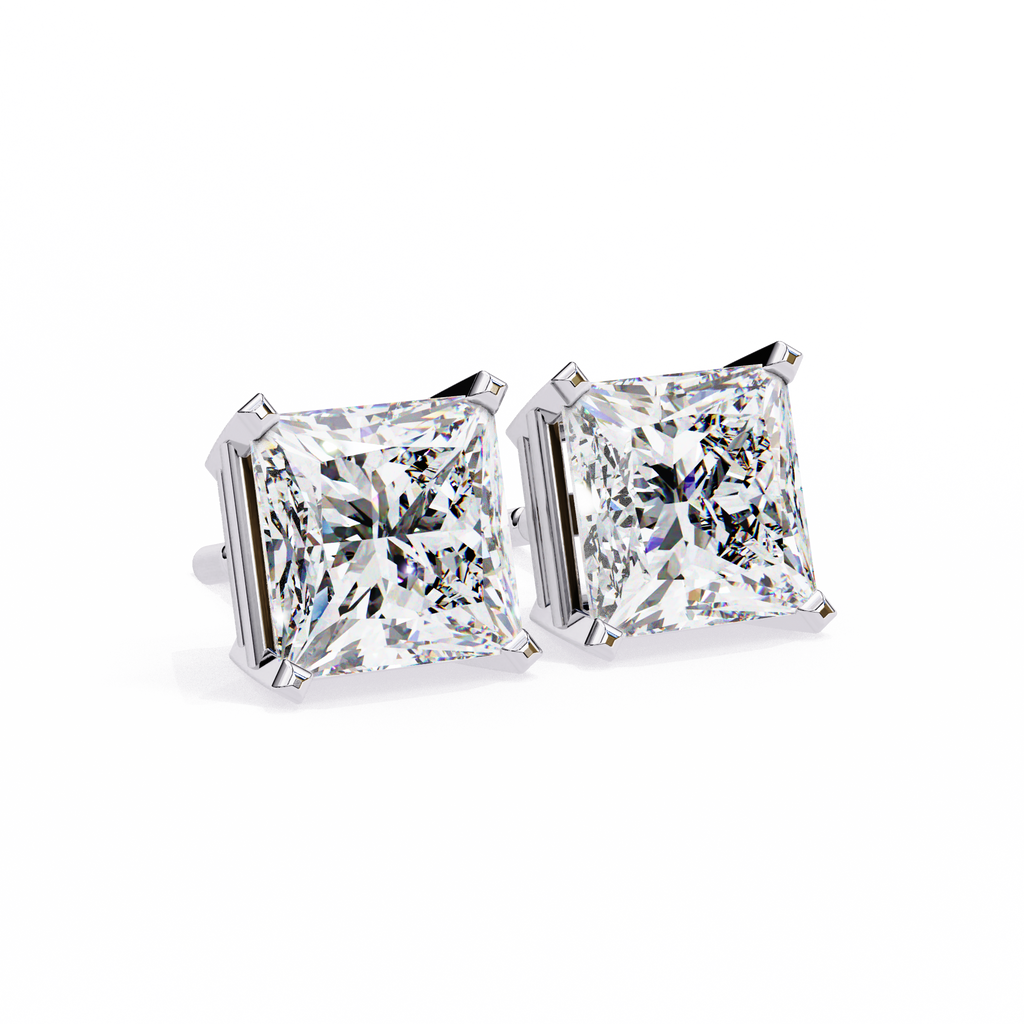 White Gold Princess-Cut Solitaire Diamond Stud Earrings