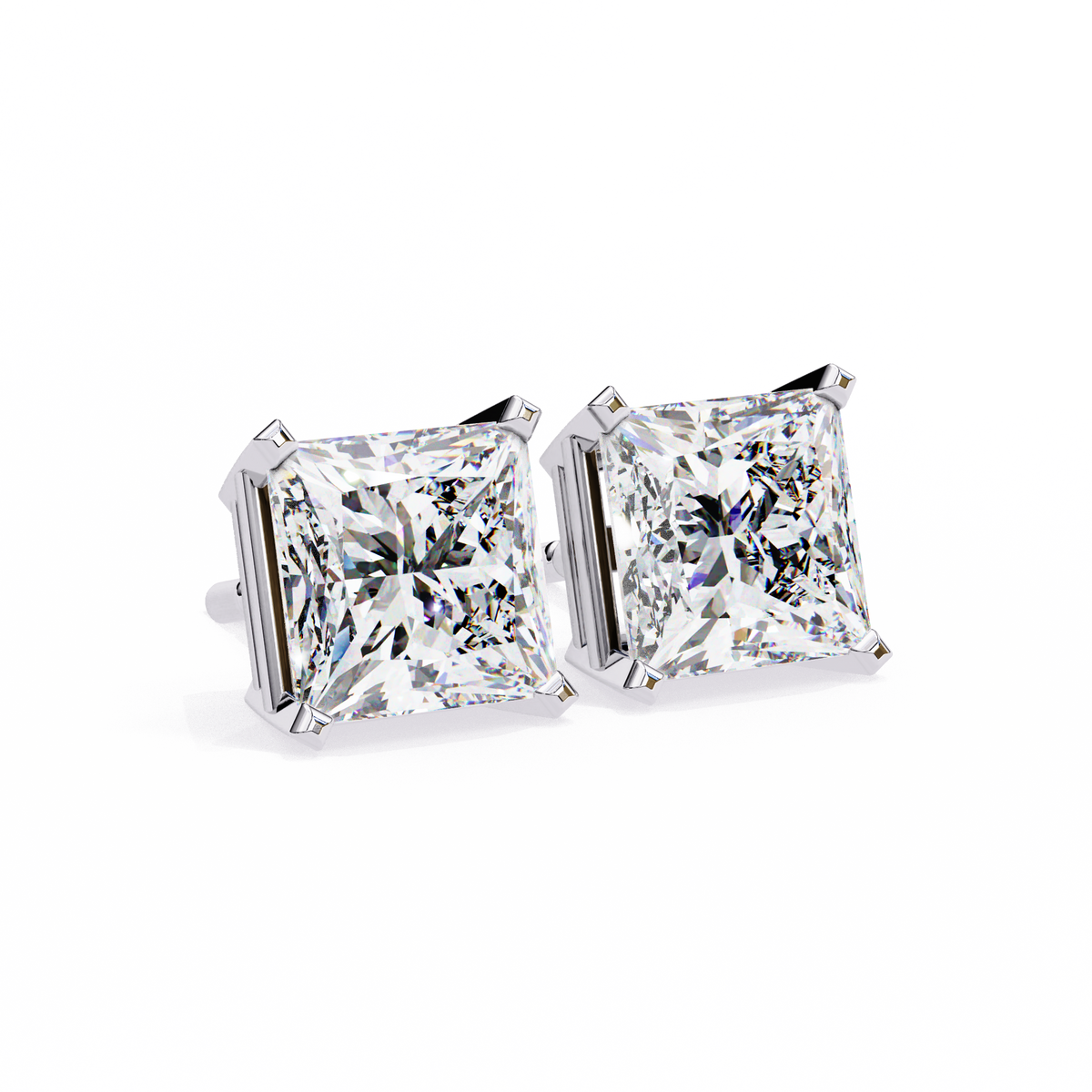White Gold Princess-Cut Solitaire Diamond Stud Earrings