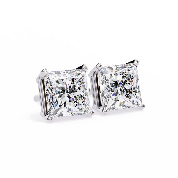 White Gold Princess-Cut Solitaire Diamond Stud Earrings