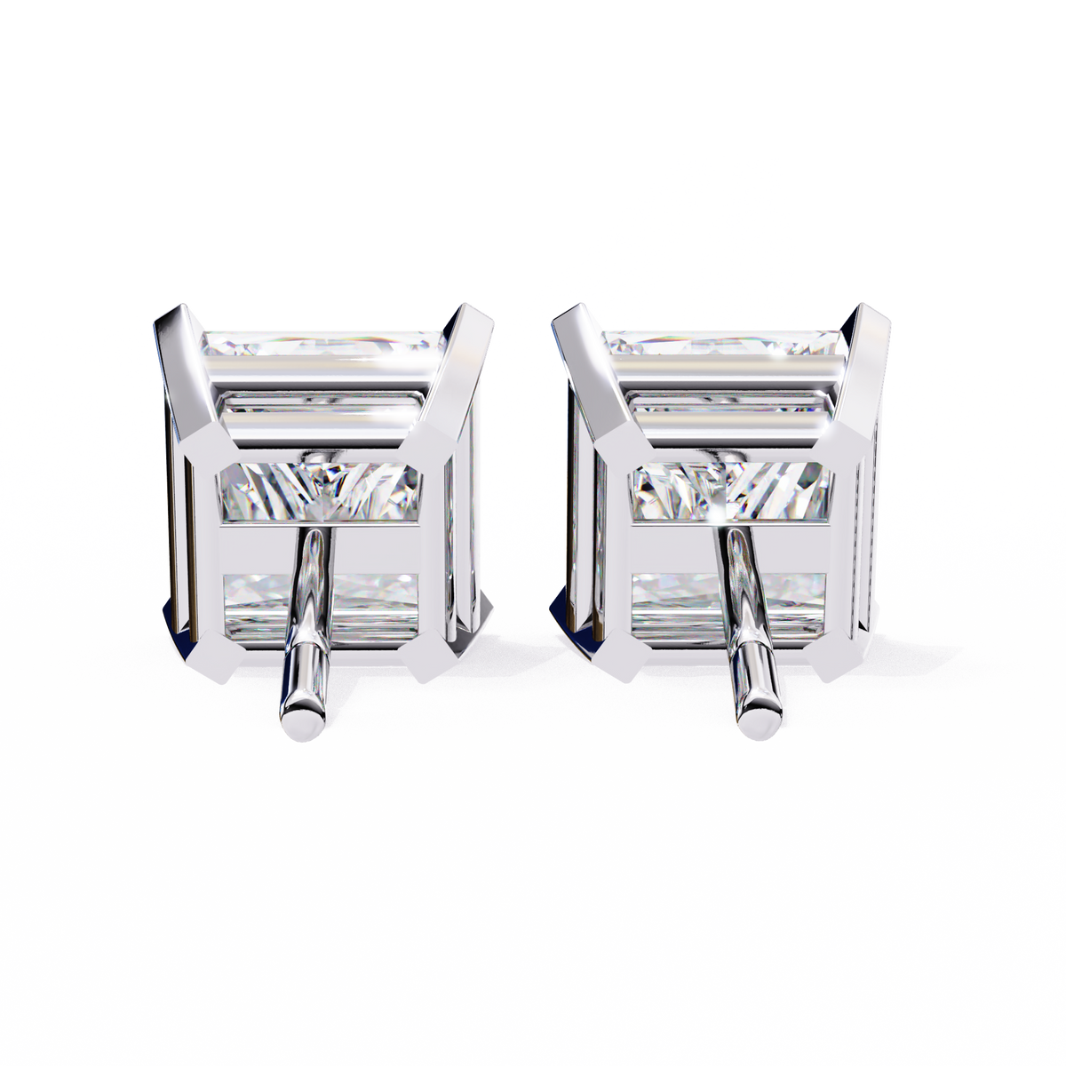 White Gold Princess-Cut Solitaire Diamond Stud Earrings