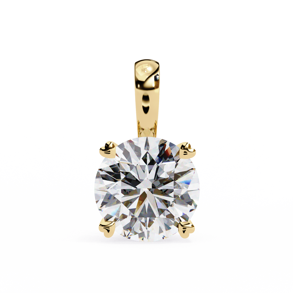 Yellow Gold Round Brilliant Diamond Four-Prong Solitaire Pendant