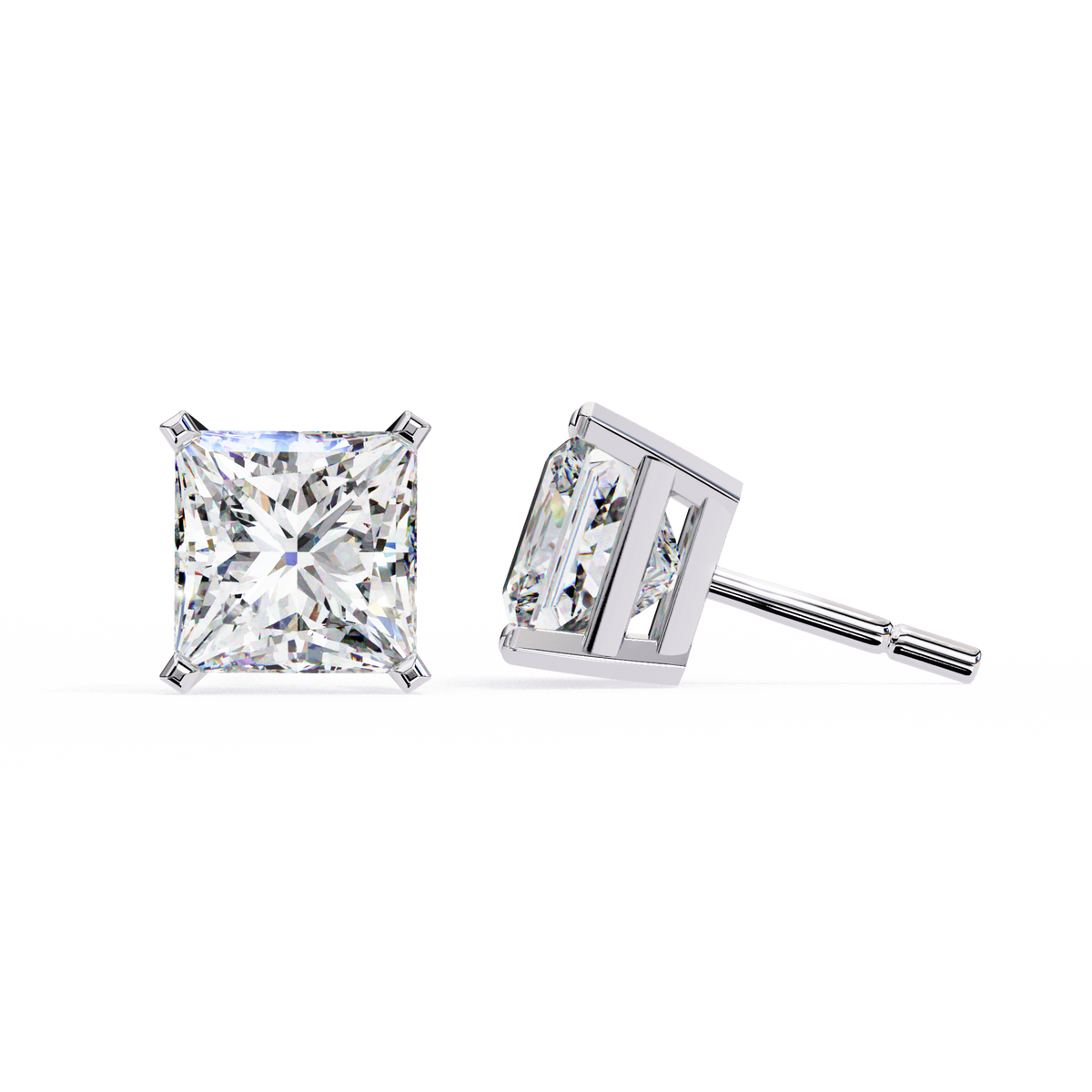 White Gold Princess-Cut Solitaire Diamond Stud Earrings