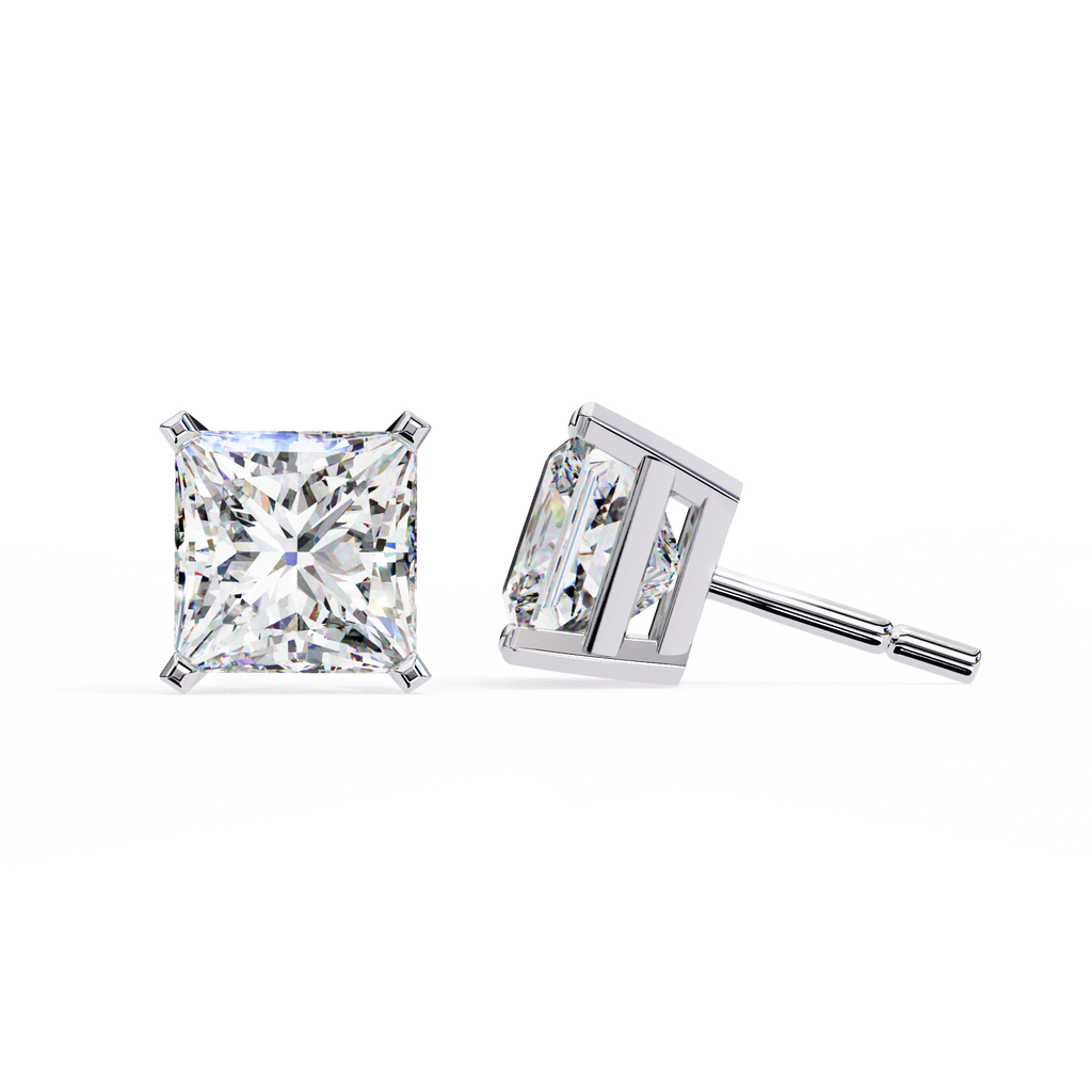 White Gold Princess-Cut Solitaire Diamond Stud Earrings