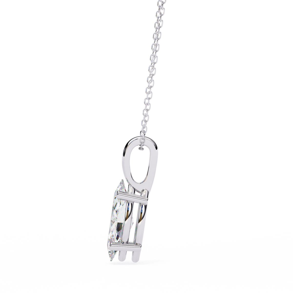 White Gold Vertical Marquise Solitaire Drop Pendant