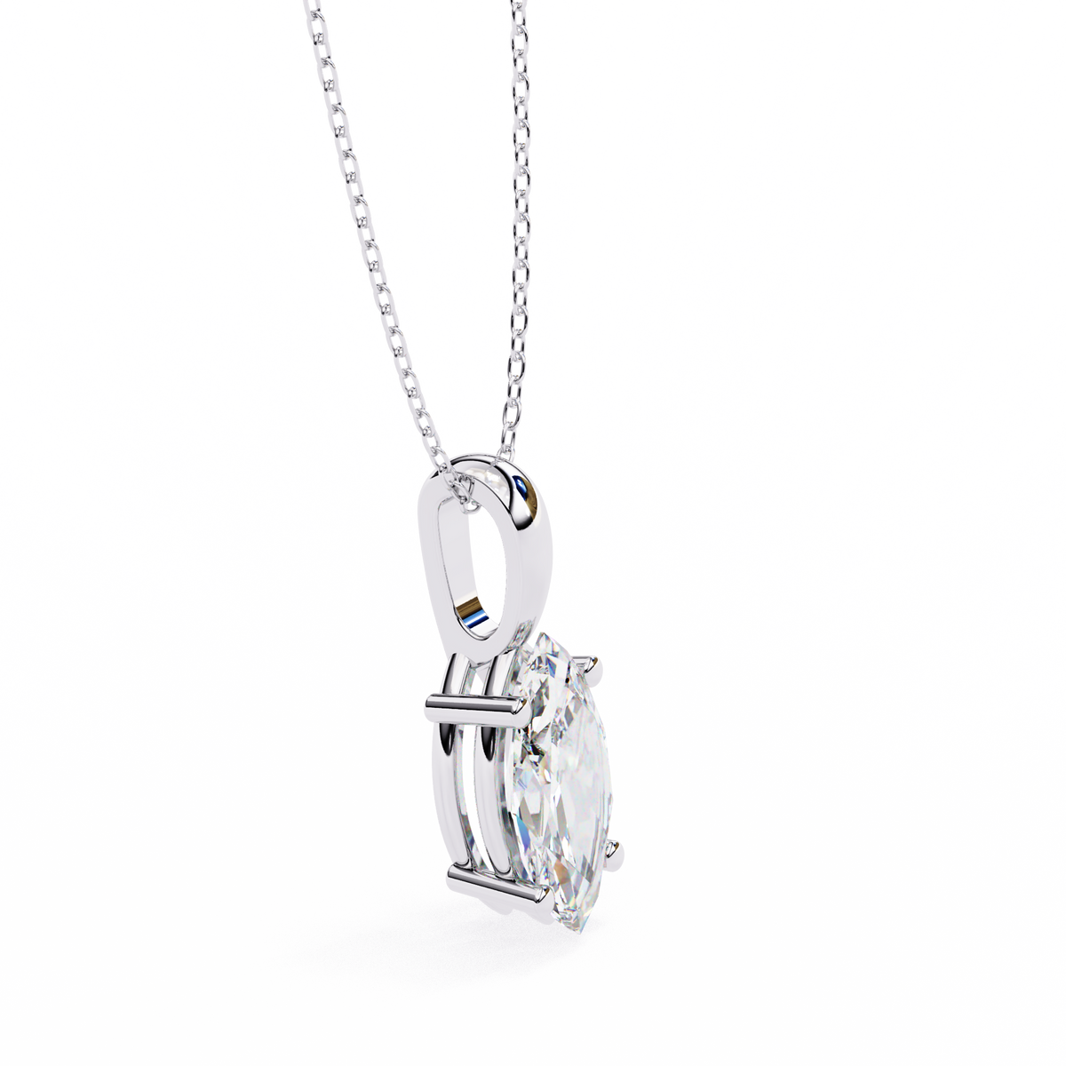 White Gold Vertical Marquise Solitaire Drop Pendant