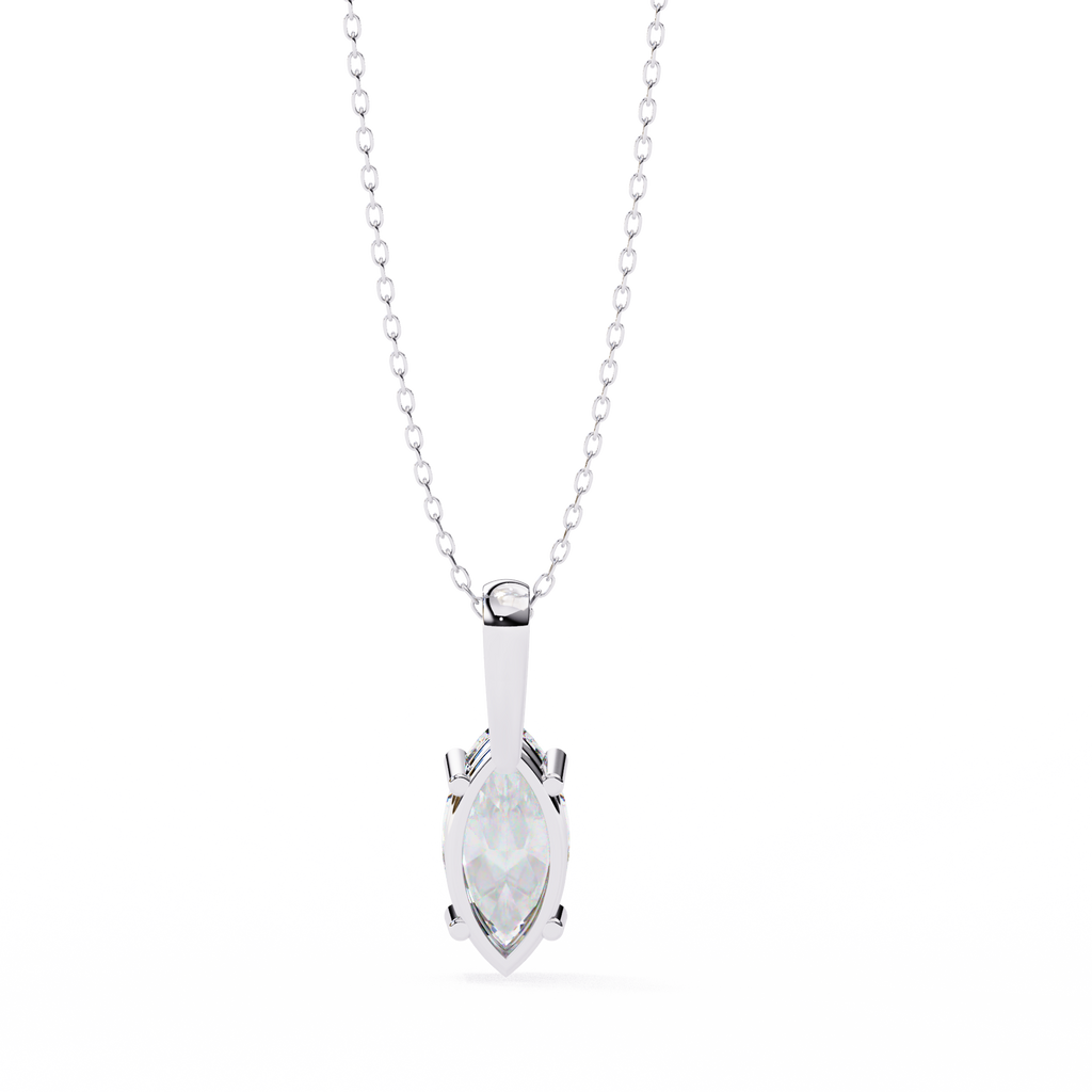 White Gold Vertical Marquise Solitaire Drop Pendant