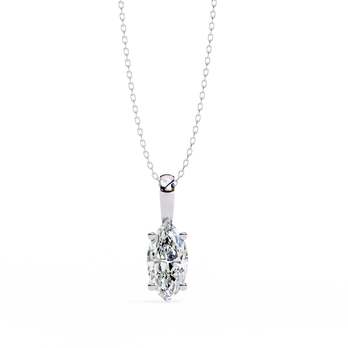White Gold Vertical Marquise Solitaire Drop Pendant
