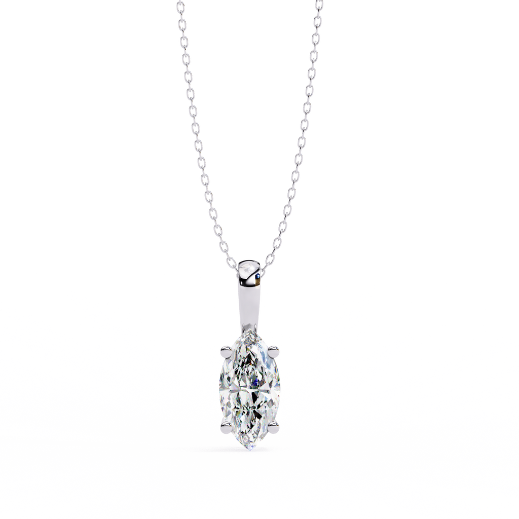 White Gold Vertical Marquise Solitaire Drop Pendant