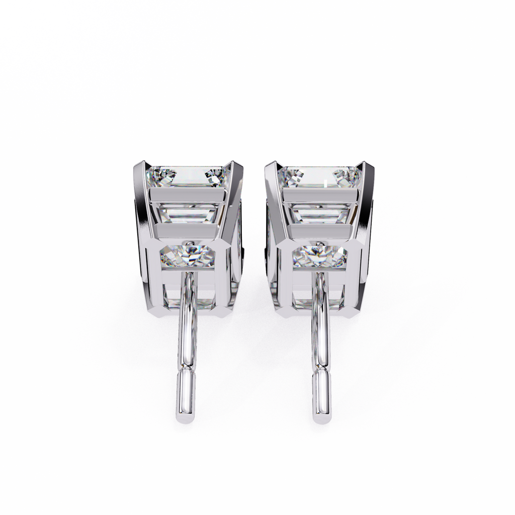 White Gold Emerald-Cut Solitaire Diamond Stud Earrings