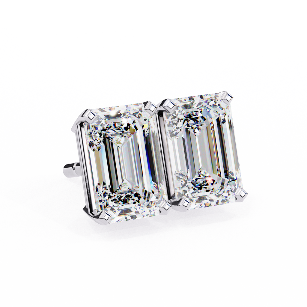 White Gold Emerald-Cut Solitaire Diamond Stud Earrings