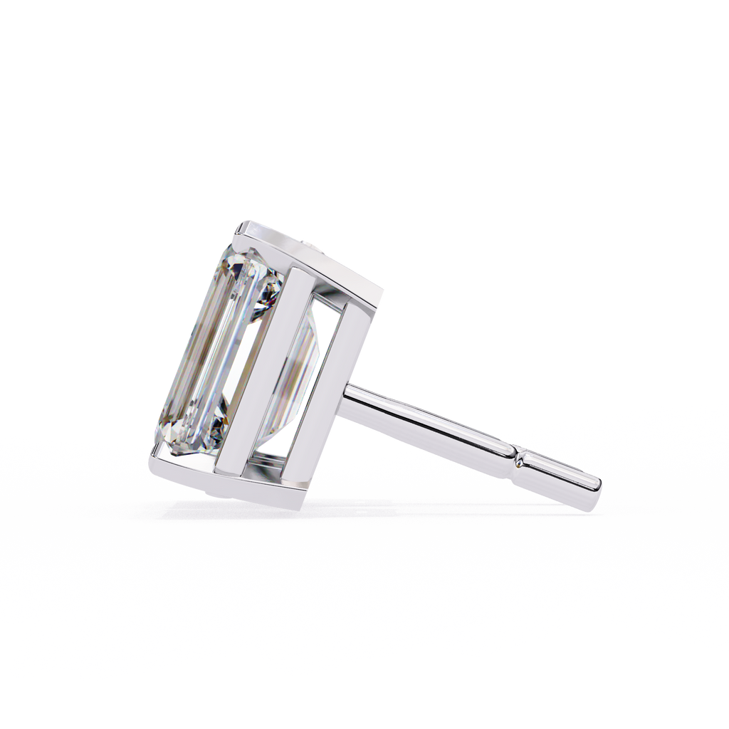 White Gold Emerald-Cut Solitaire Diamond Stud Earrings