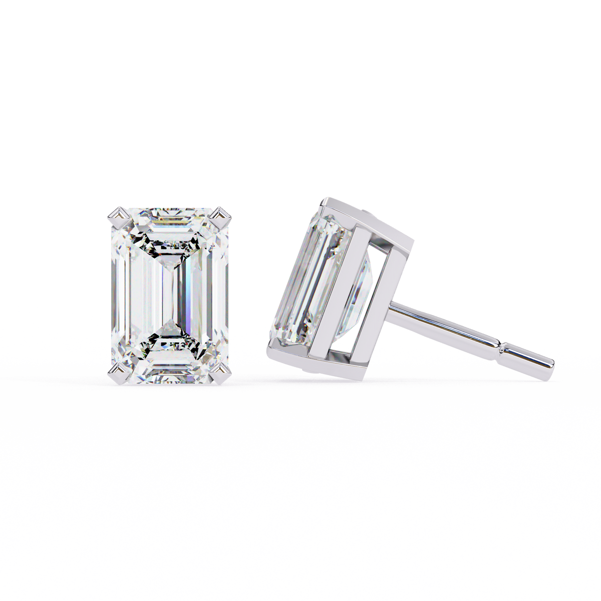 White Gold Emerald-Cut Solitaire Diamond Stud Earrings
