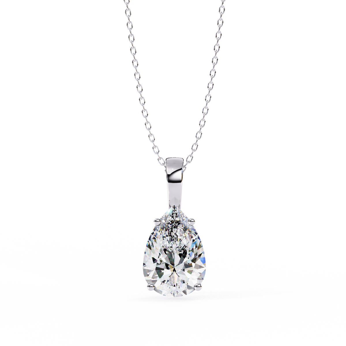 White Gold Pear Cut Solitaire Bail Pendant