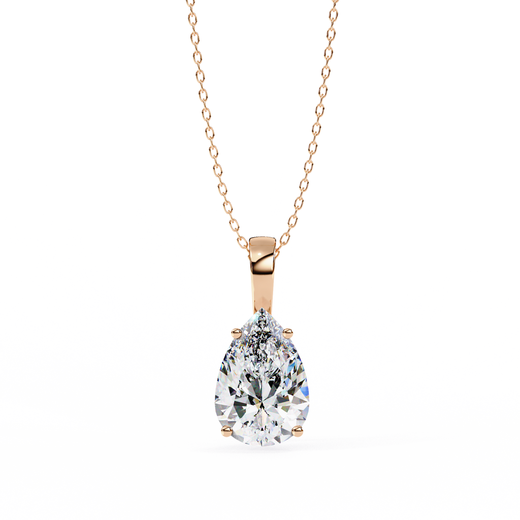 Rose Gold Pear Cut Diamond Solitaire Pendant