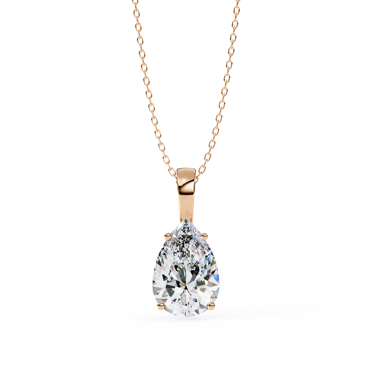 Rose Gold Pear Cut Diamond Solitaire Pendant