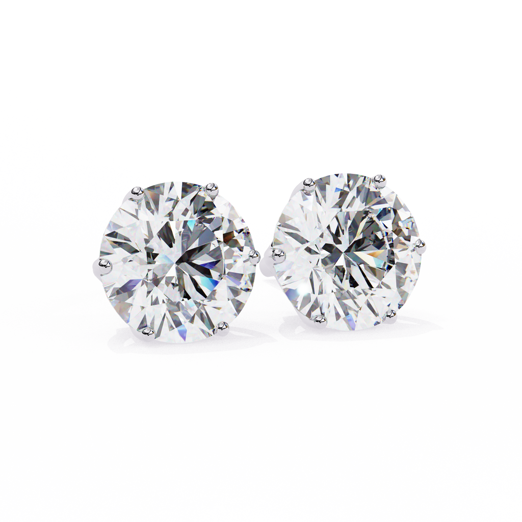 White Gold Six-Prong Round Solitaire Diamond Stud Earrings