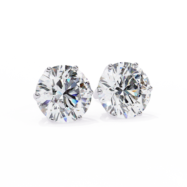 White Gold Six-Prong Round Solitaire Diamond Stud Earrings