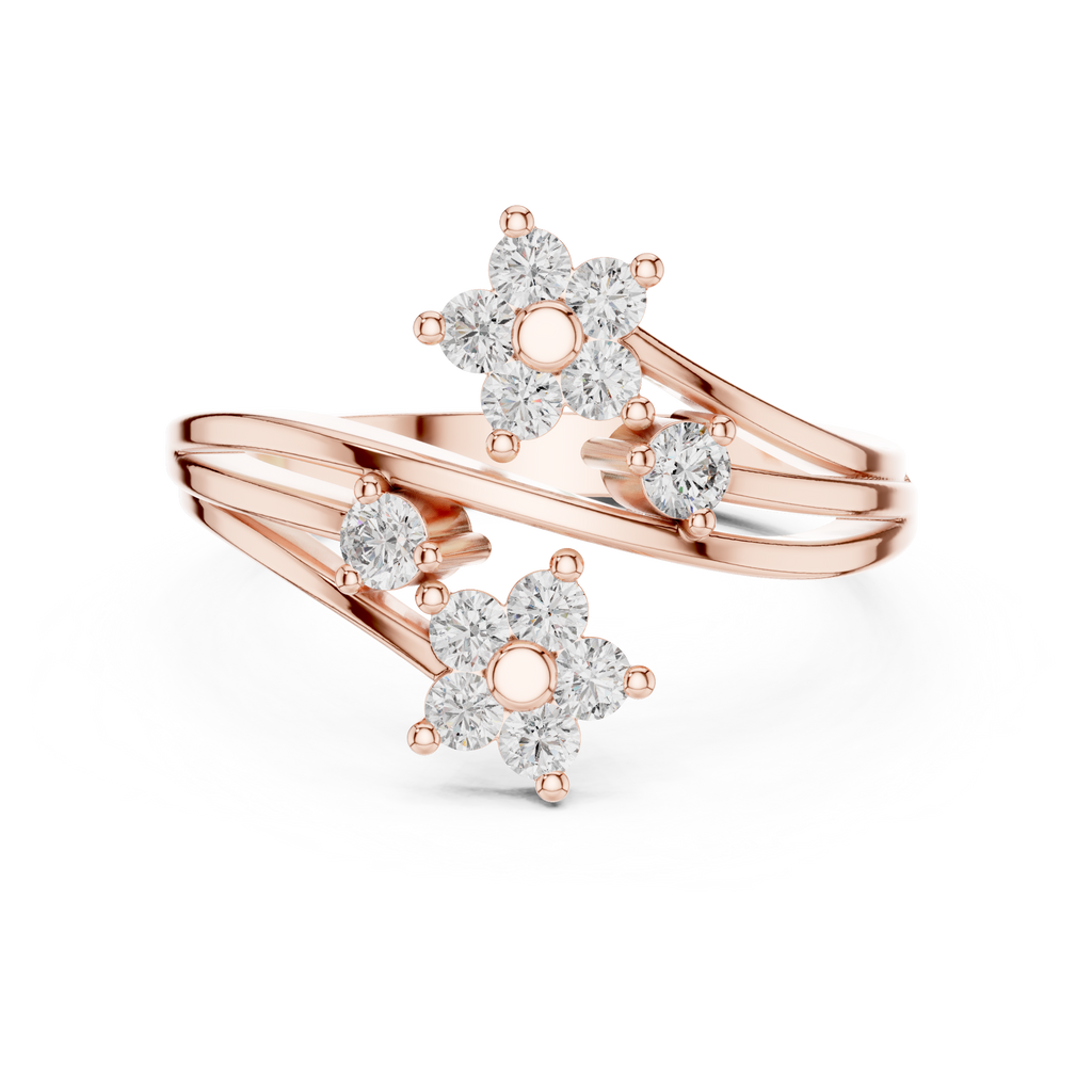 Fiore Twin Flower Diamond Bypass Ring