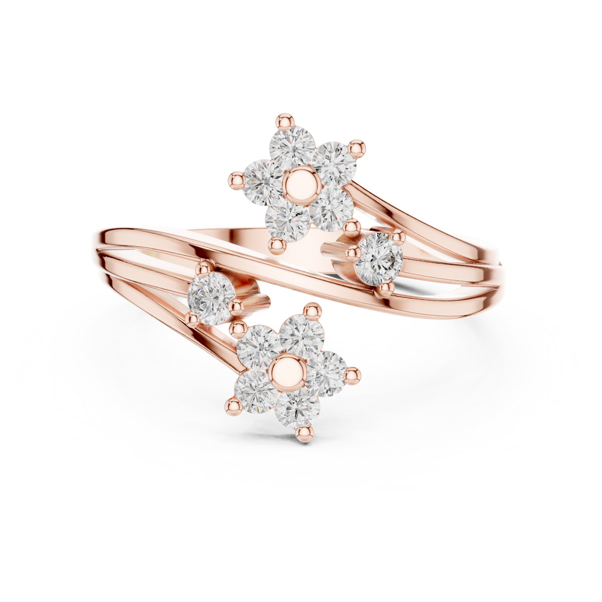 Fiore Twin Flower Diamond Bypass Ring