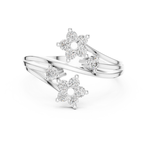 Fiore Twin Flower Diamond Bypass Ring