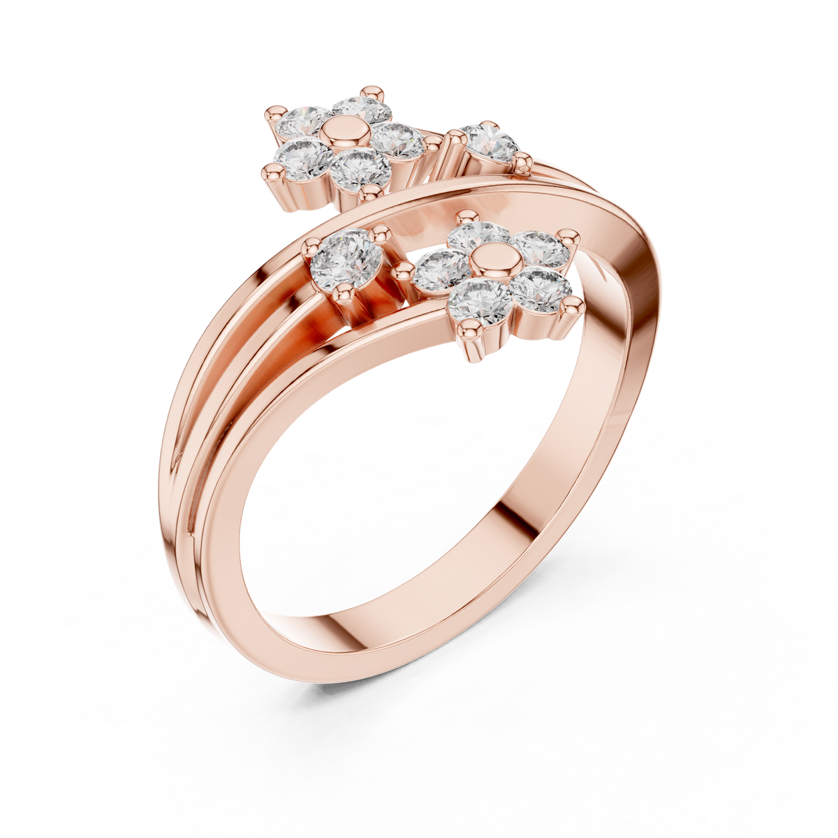 Fiore Twin Flower Diamond Bypass Ring