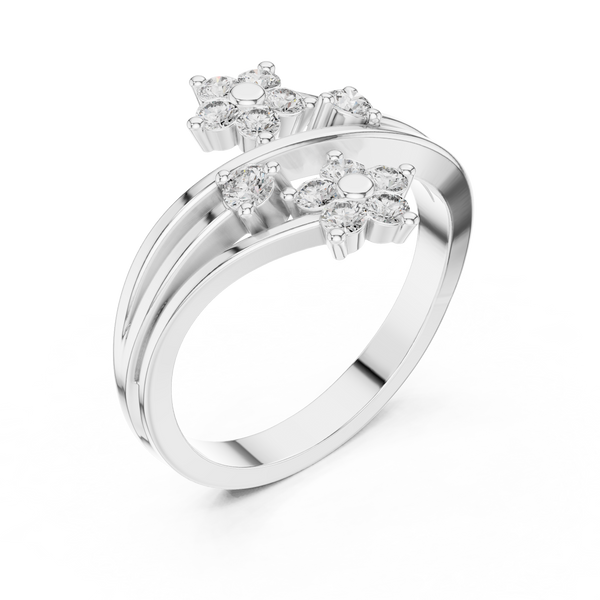 Fiore Twin Flower Diamond Bypass Ring