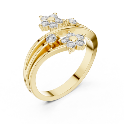 Fiore Twin Flower Diamond Bypass Ring
