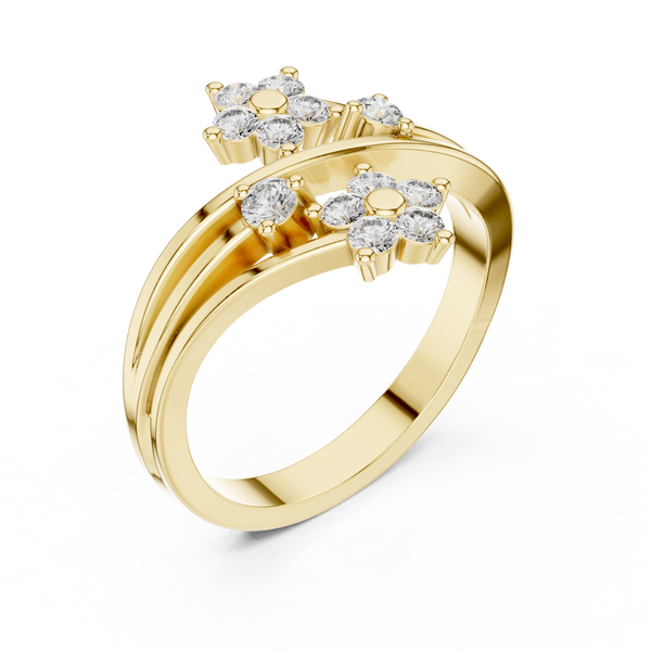 Fiore Twin Flower Diamond Bypass Ring