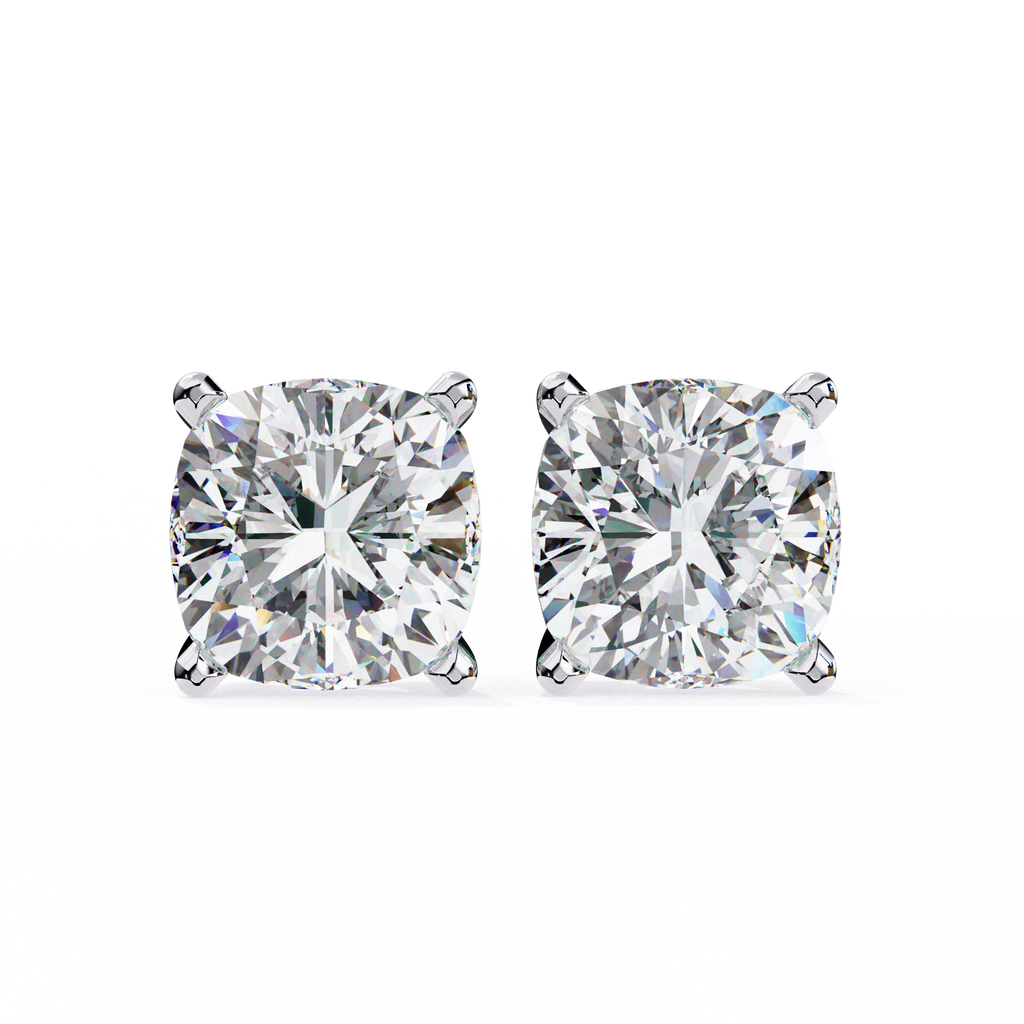 White Gold Cushion Solitaire Diamond Stud Earrings