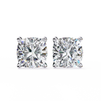 White Gold Cushion Solitaire Diamond Stud Earrings