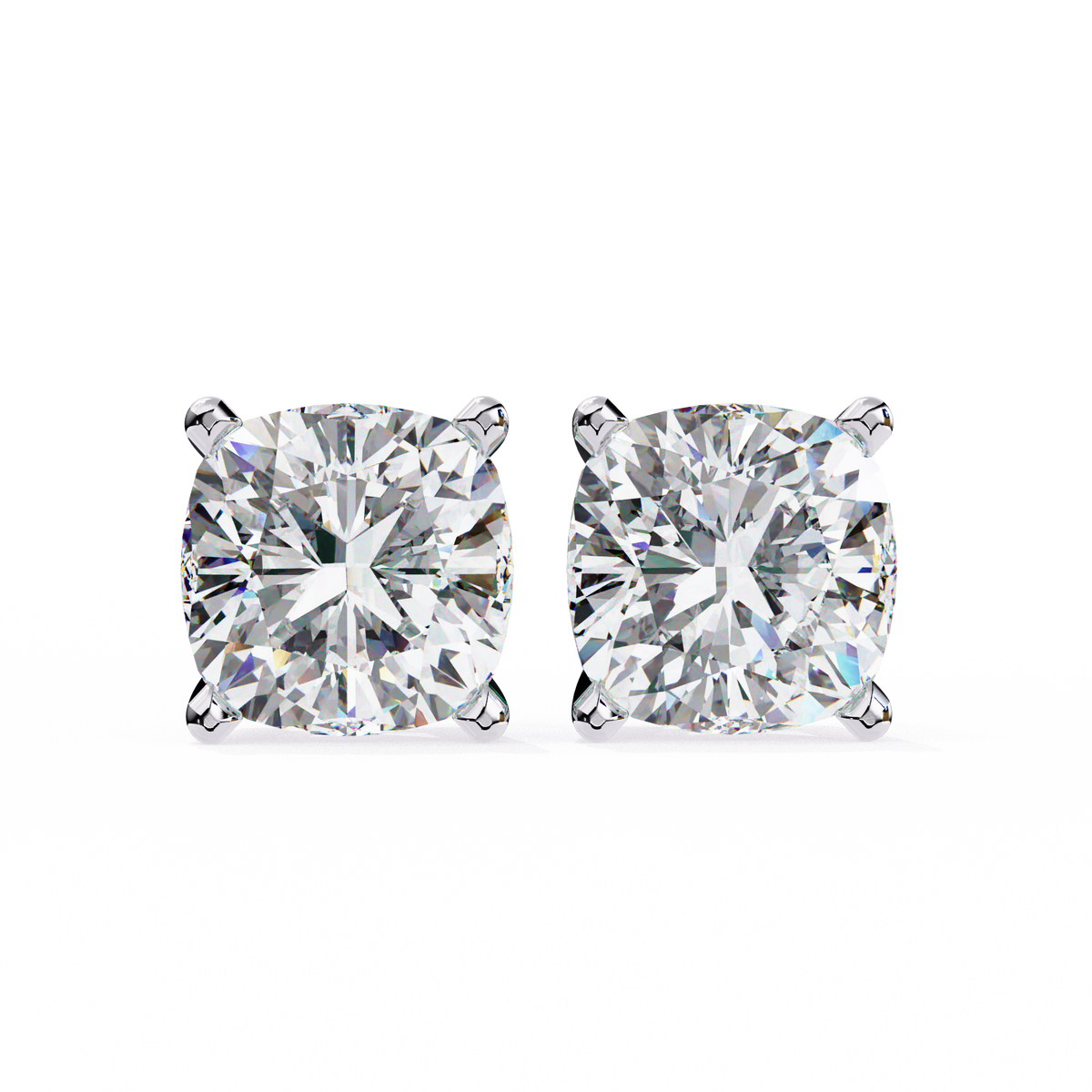 White Gold Cushion Solitaire Diamond Stud Earrings