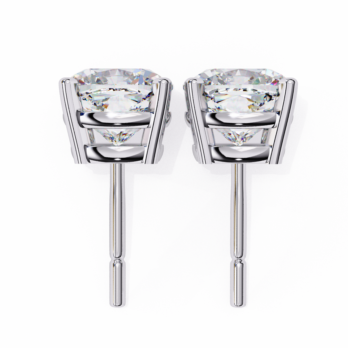 White Gold Cushion Solitaire Diamond Stud Earrings