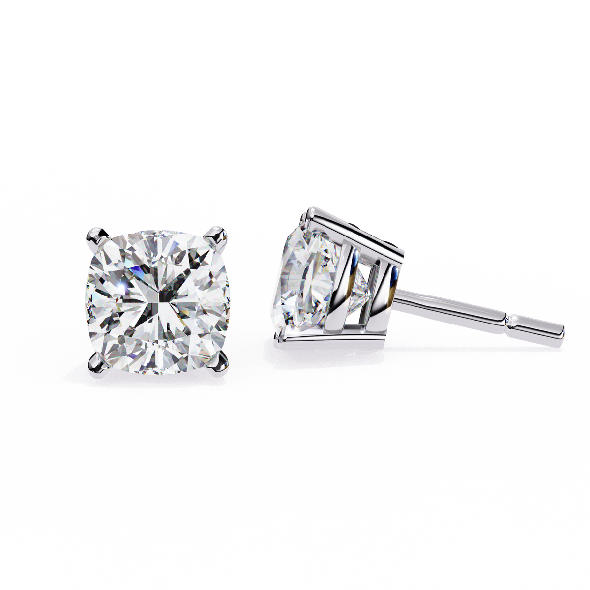 Cushion-Cut Natural Diamond Stud Earrings