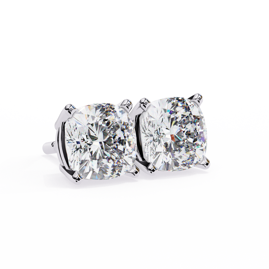 White Gold Cushion Solitaire Diamond Stud Earrings
