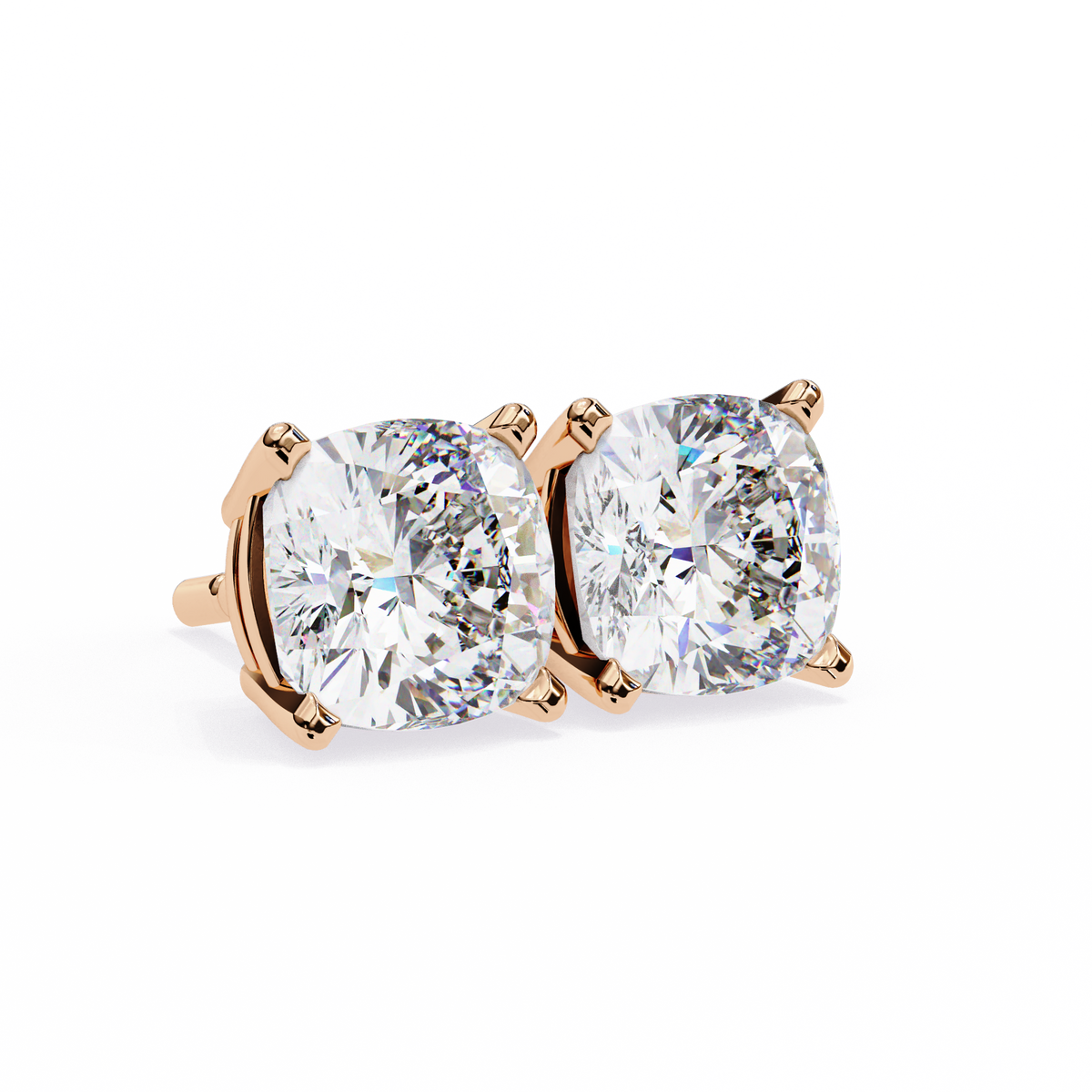 Cushion-Cut Natural Diamond Stud Earrings
