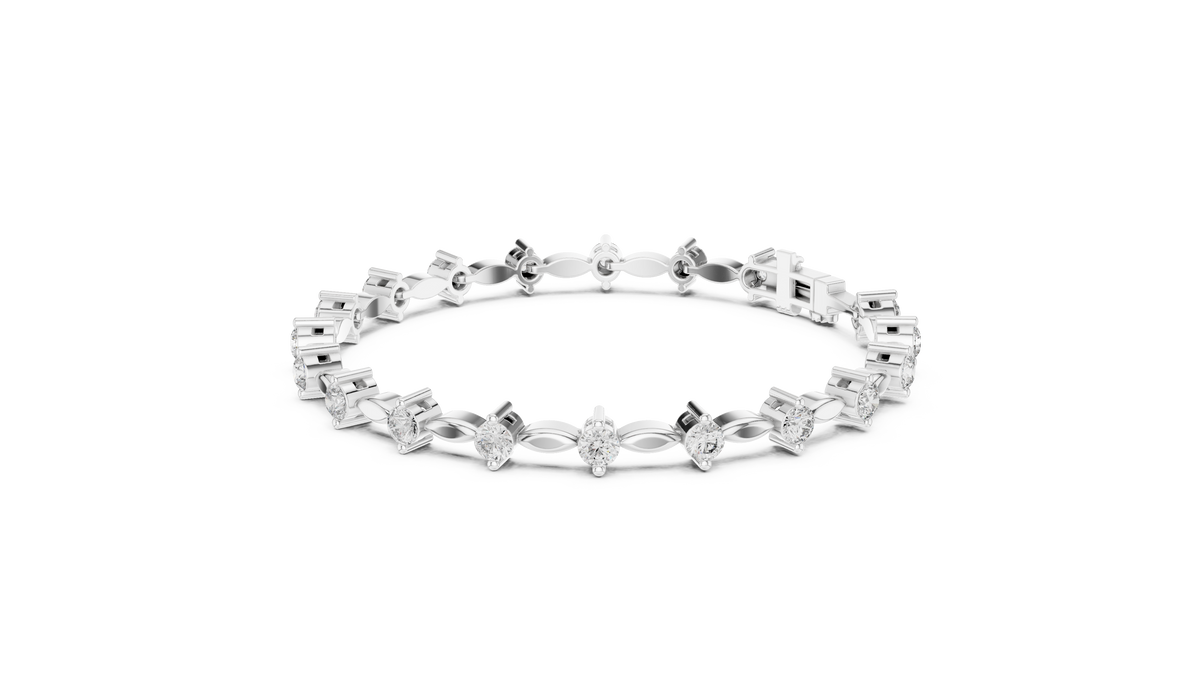 Laurel Vine Alternating Diamond & Marquise-Leaf Link Bracelet