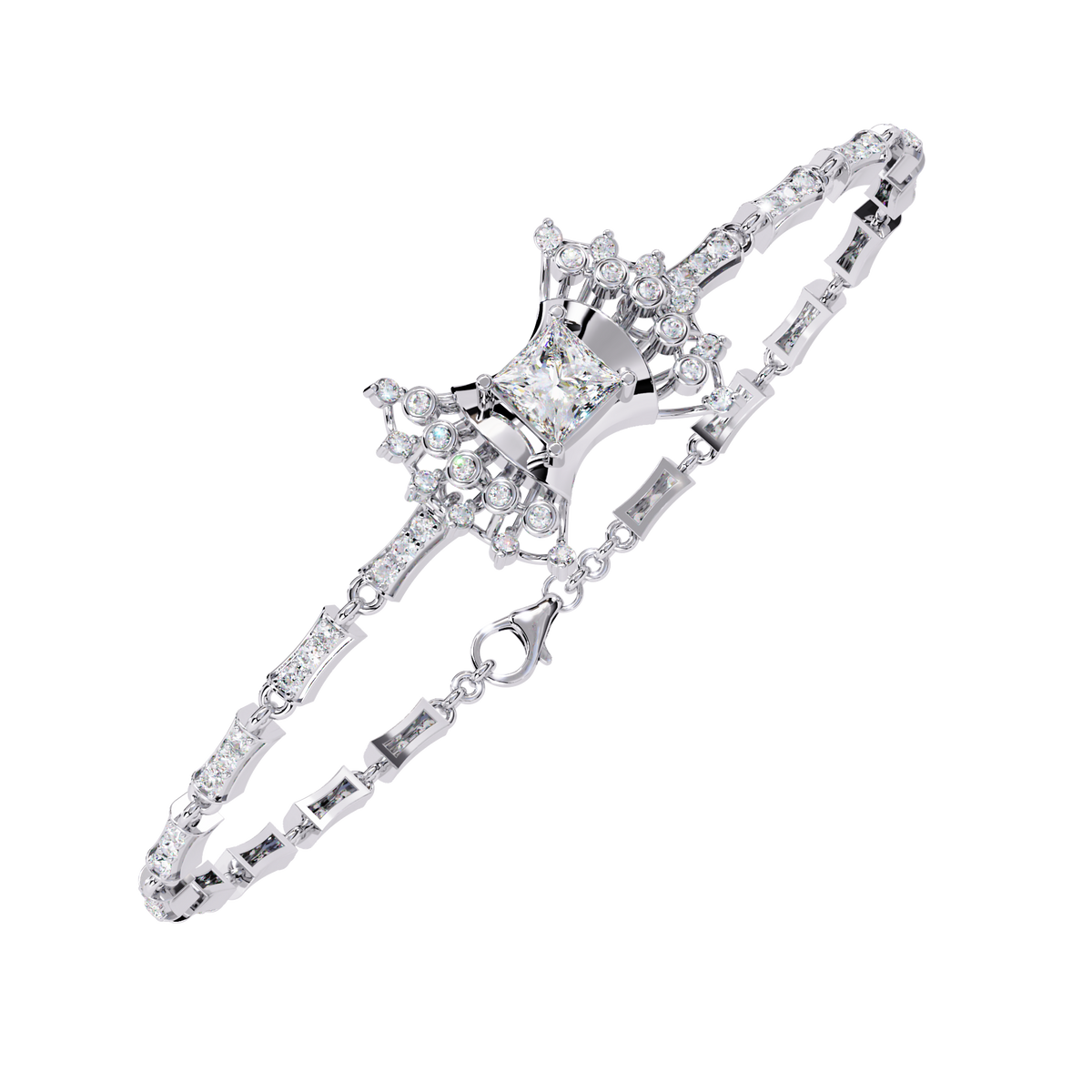 White Gold Princess-Cut Starburst Diamond Bracelet