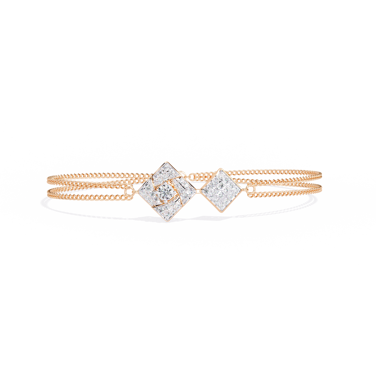 Rose Gold Duo Rhombus Diamond Chain Bracelet