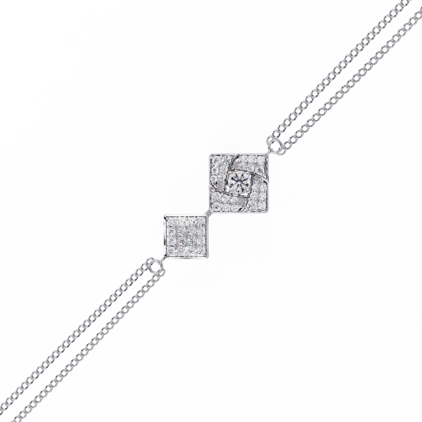 White Gold Twin Kite Cluster Diamond Chain Bracelet