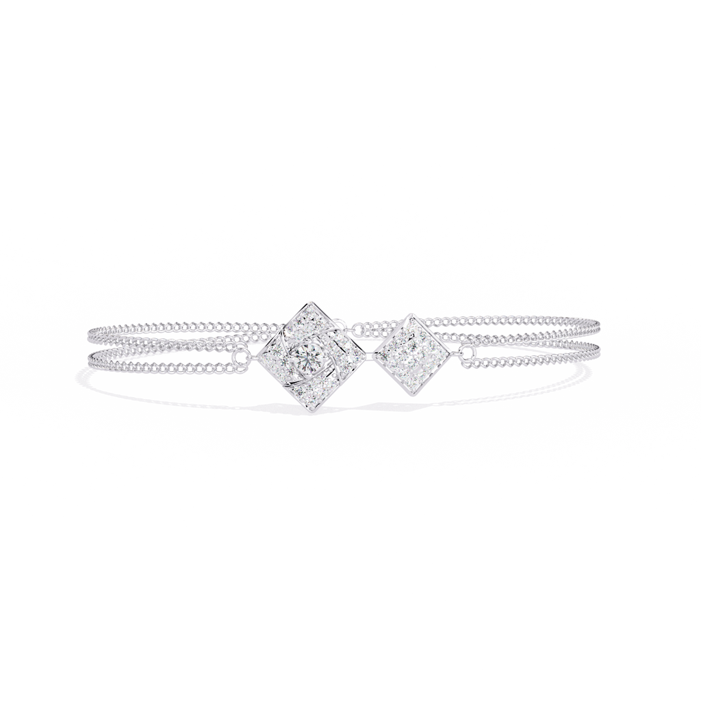 White Gold Twin Kite Cluster Diamond Chain Bracelet