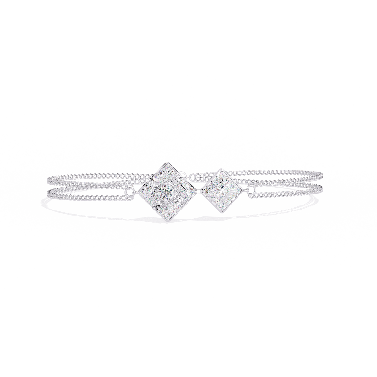 White Gold Twin Kite Cluster Diamond Chain Bracelet