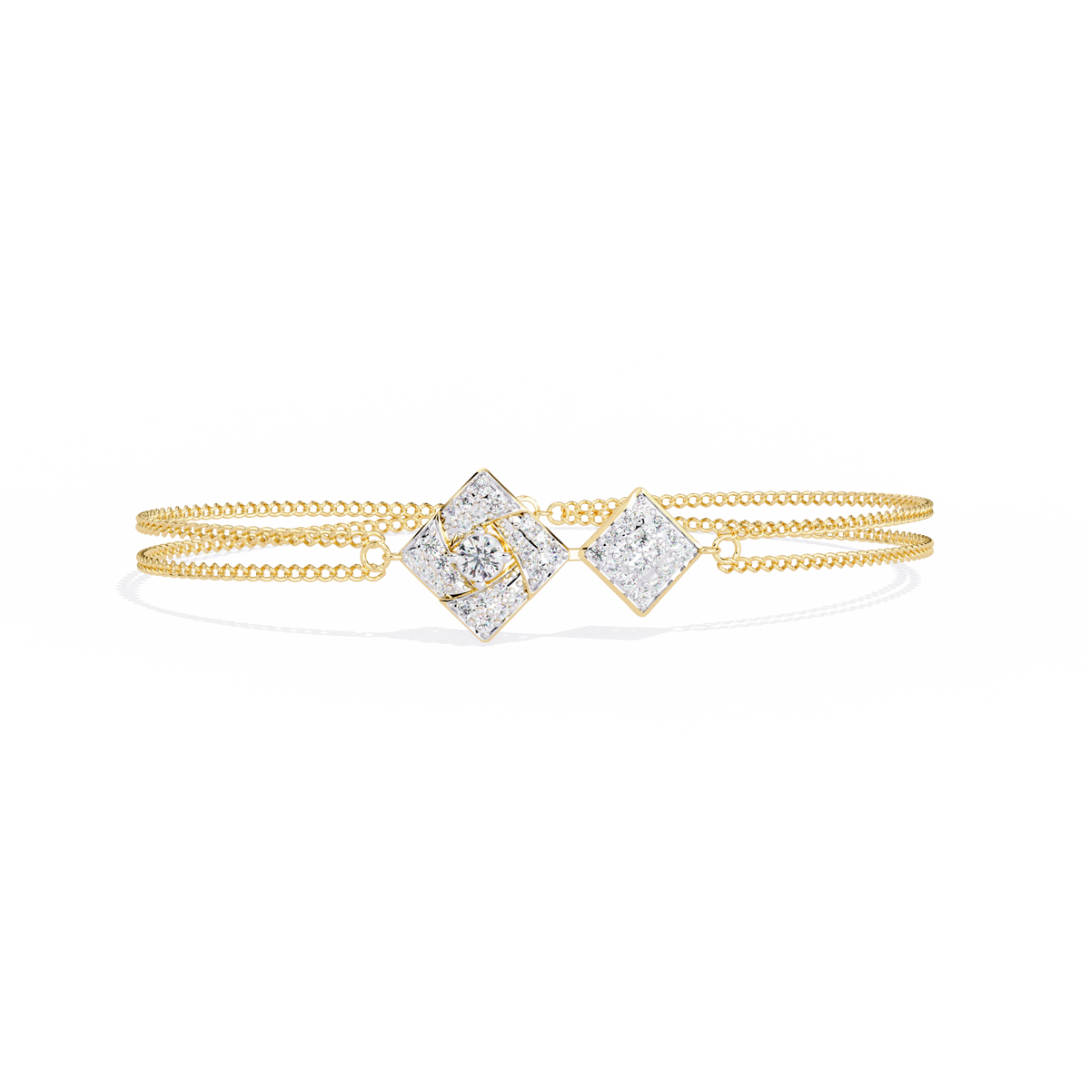 Yellow Gold Duo Rhombus Diamond Chain Bracelet