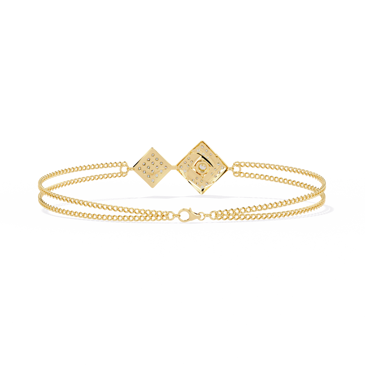 Yellow Gold Duo Rhombus Diamond Chain Bracelet
