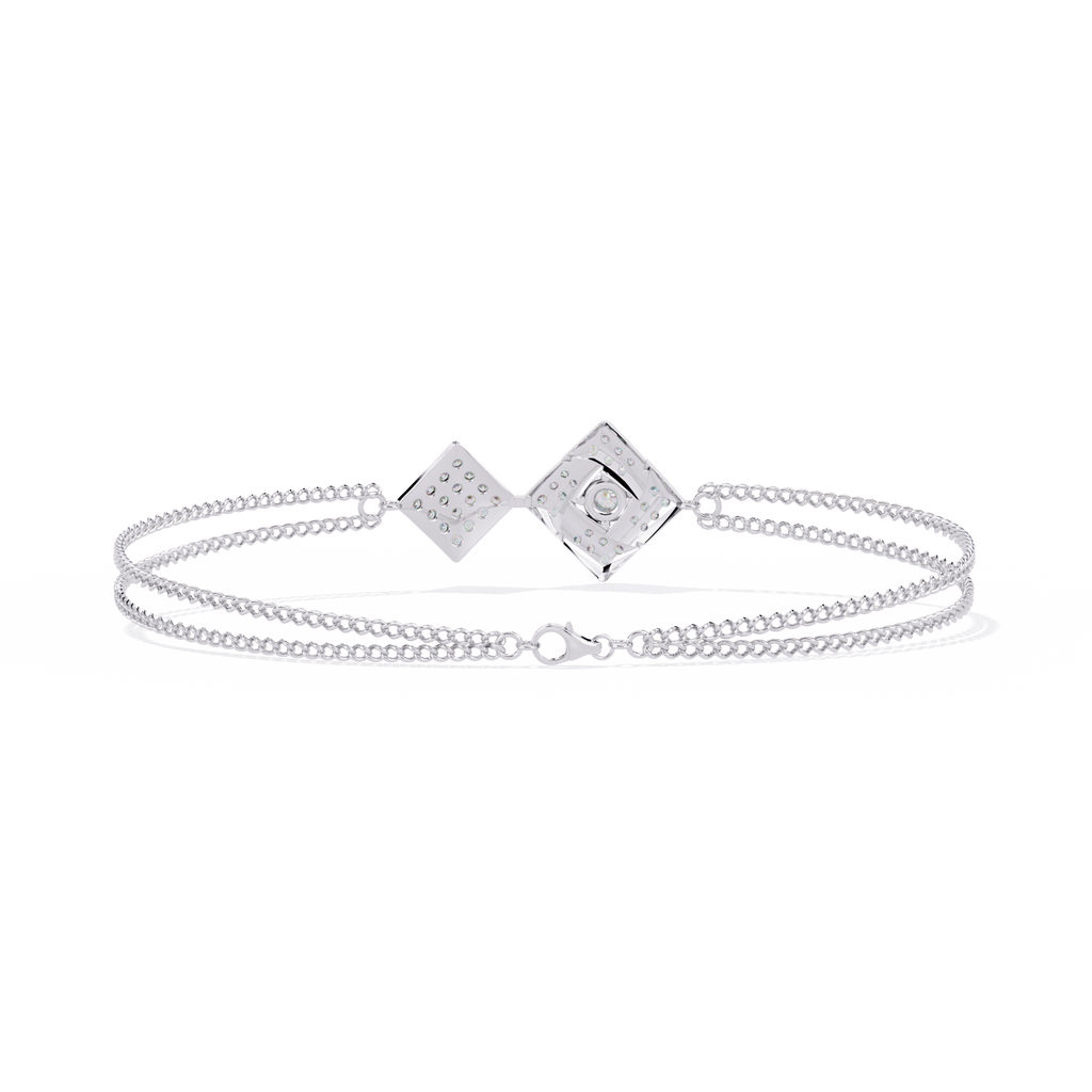 White Gold Twin Kite Cluster Diamond Chain Bracelet