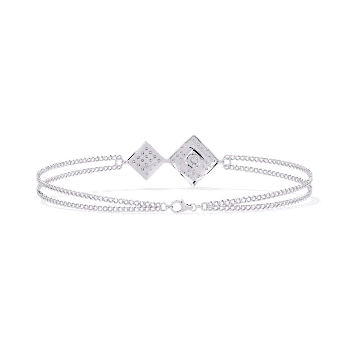 White Gold Twin Kite Cluster Diamond Chain Bracelet