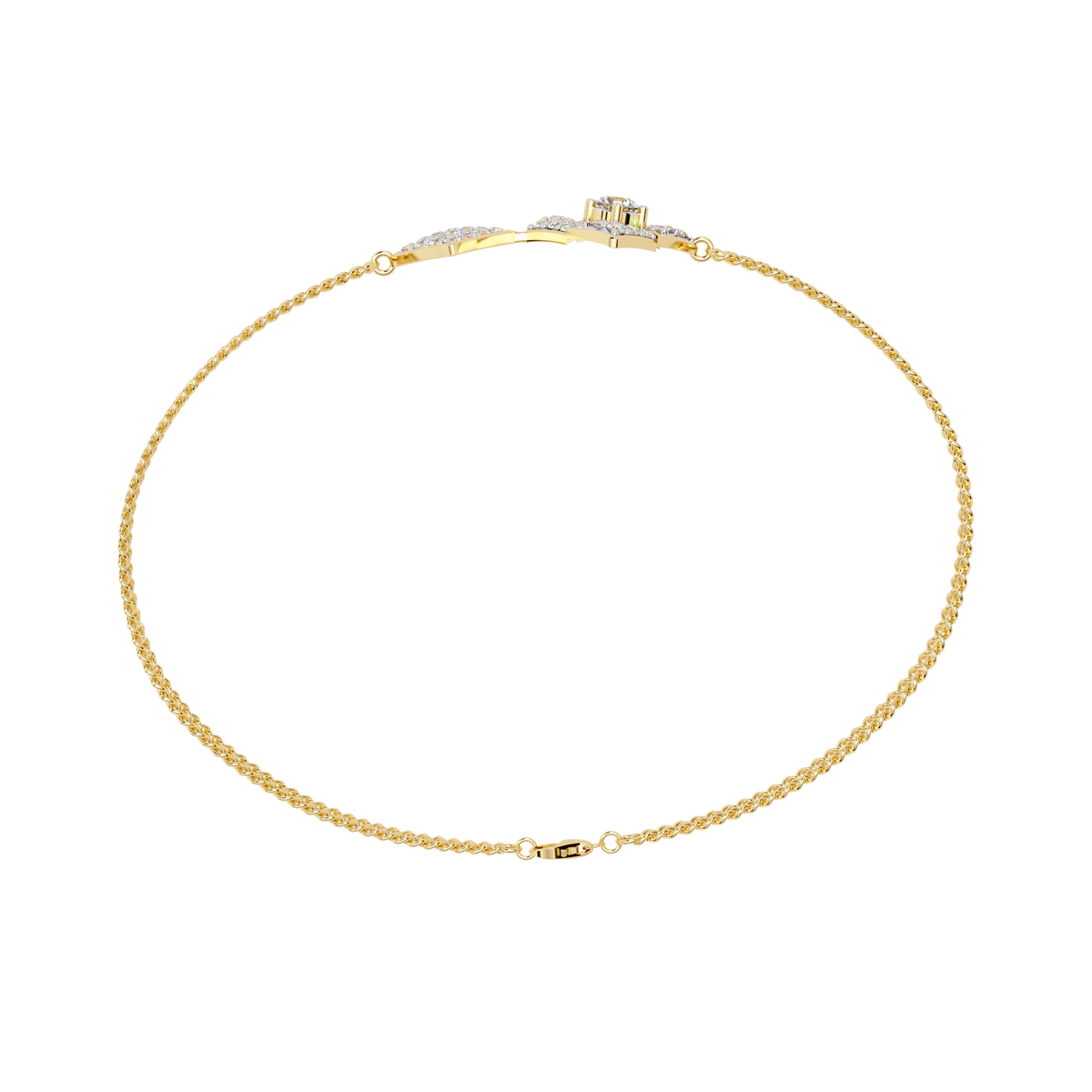 Yellow Gold Duo Rhombus Diamond Chain Bracelet
