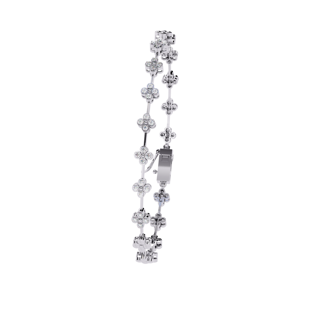 White Gold Quatrefoil Clover Diamond Link Bracelet